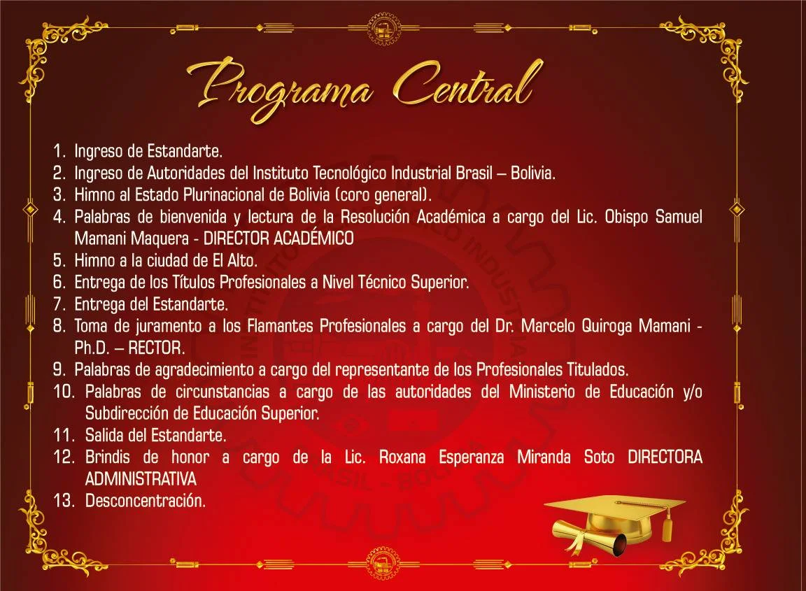 Programa central del acto de graduación 2025